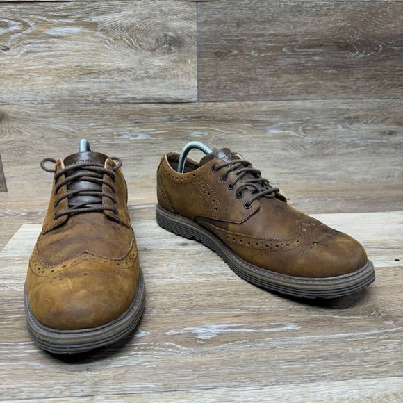 Skechers Classic Fit Brown Leather Wingtip Shoes Men's Size 11 - Picture 6 of 8